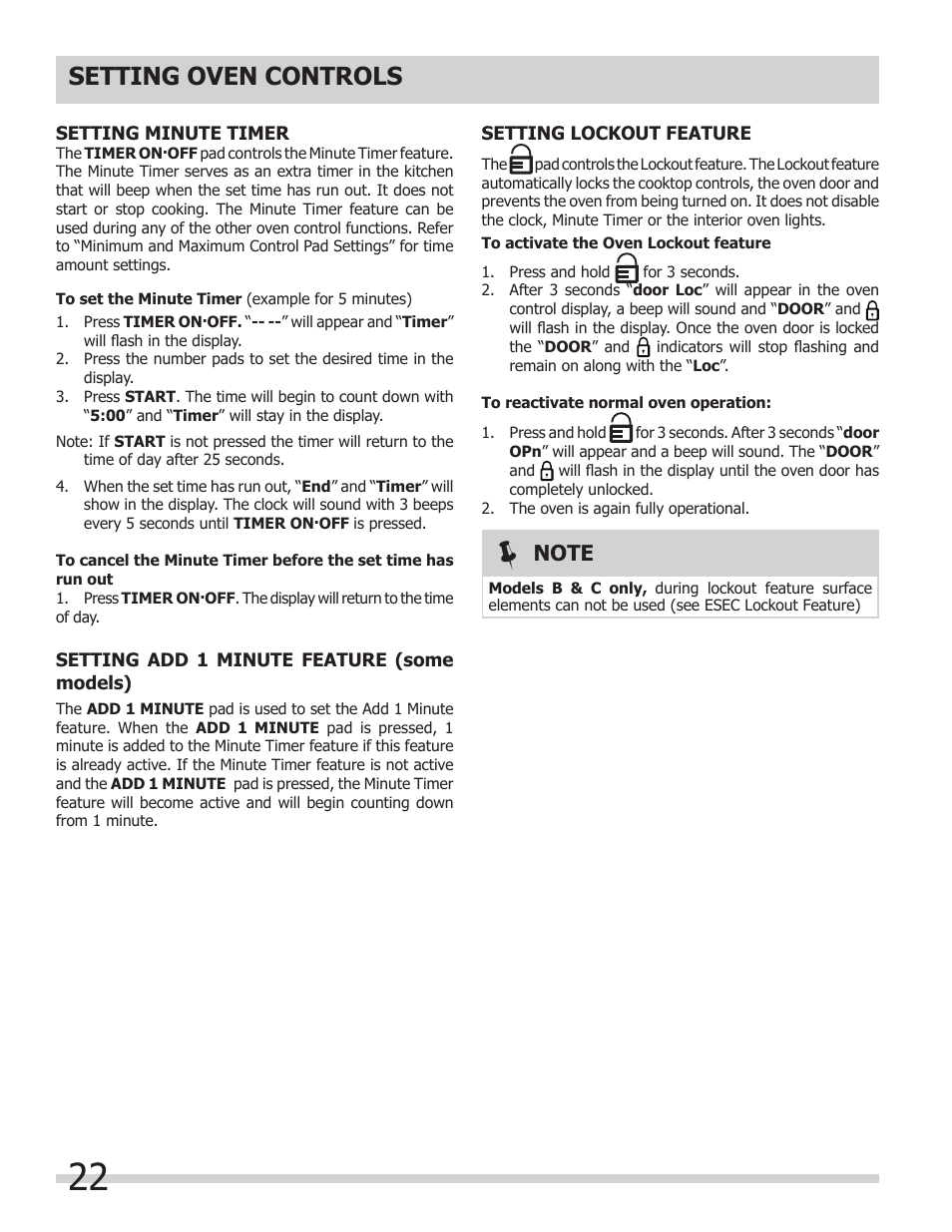 Setting oven controls | FRIGIDAIRE FGES3065KW User Manual | Page 22 / 44