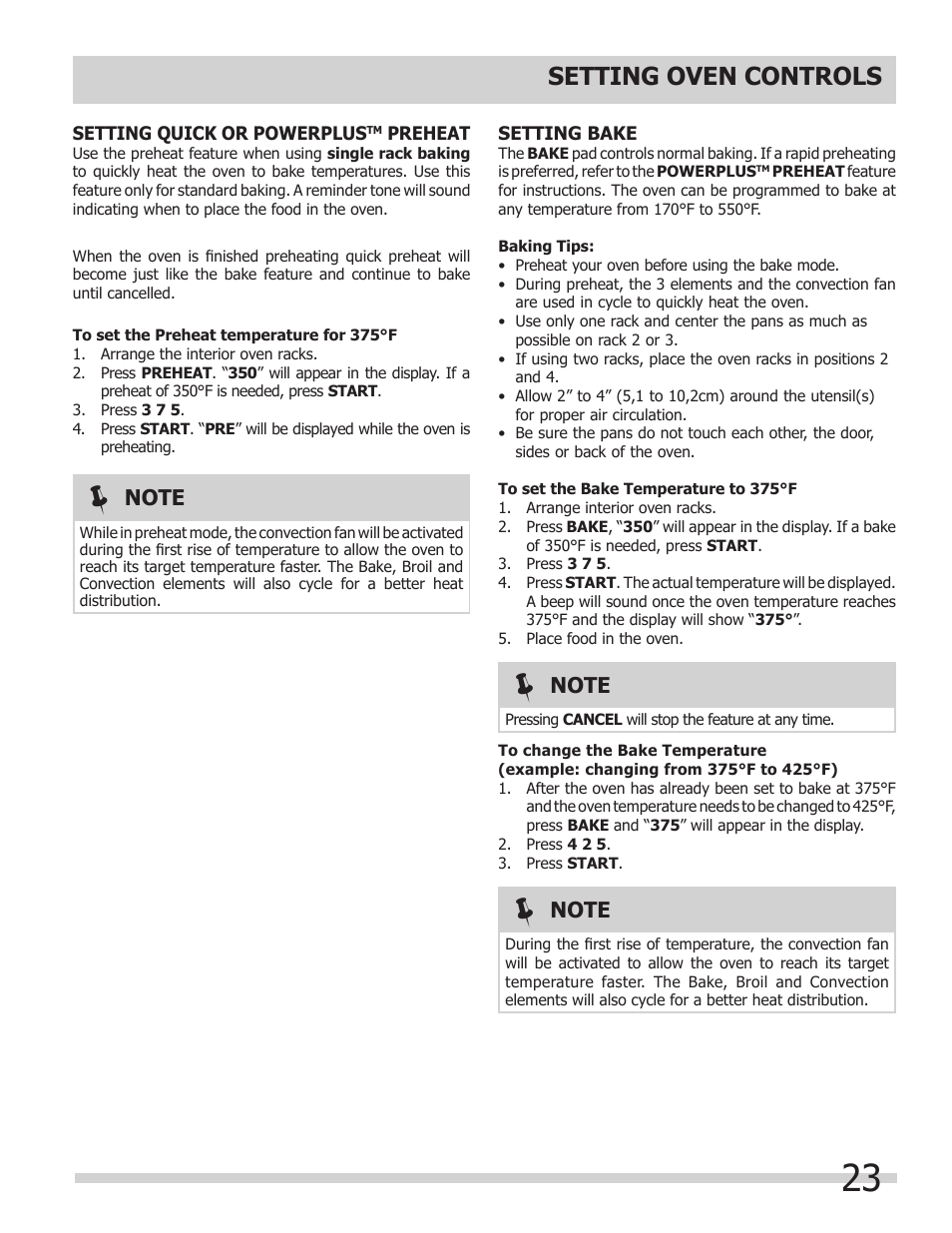 Setting oven controls | FRIGIDAIRE FGES3065KW User Manual | Page 23 / 44