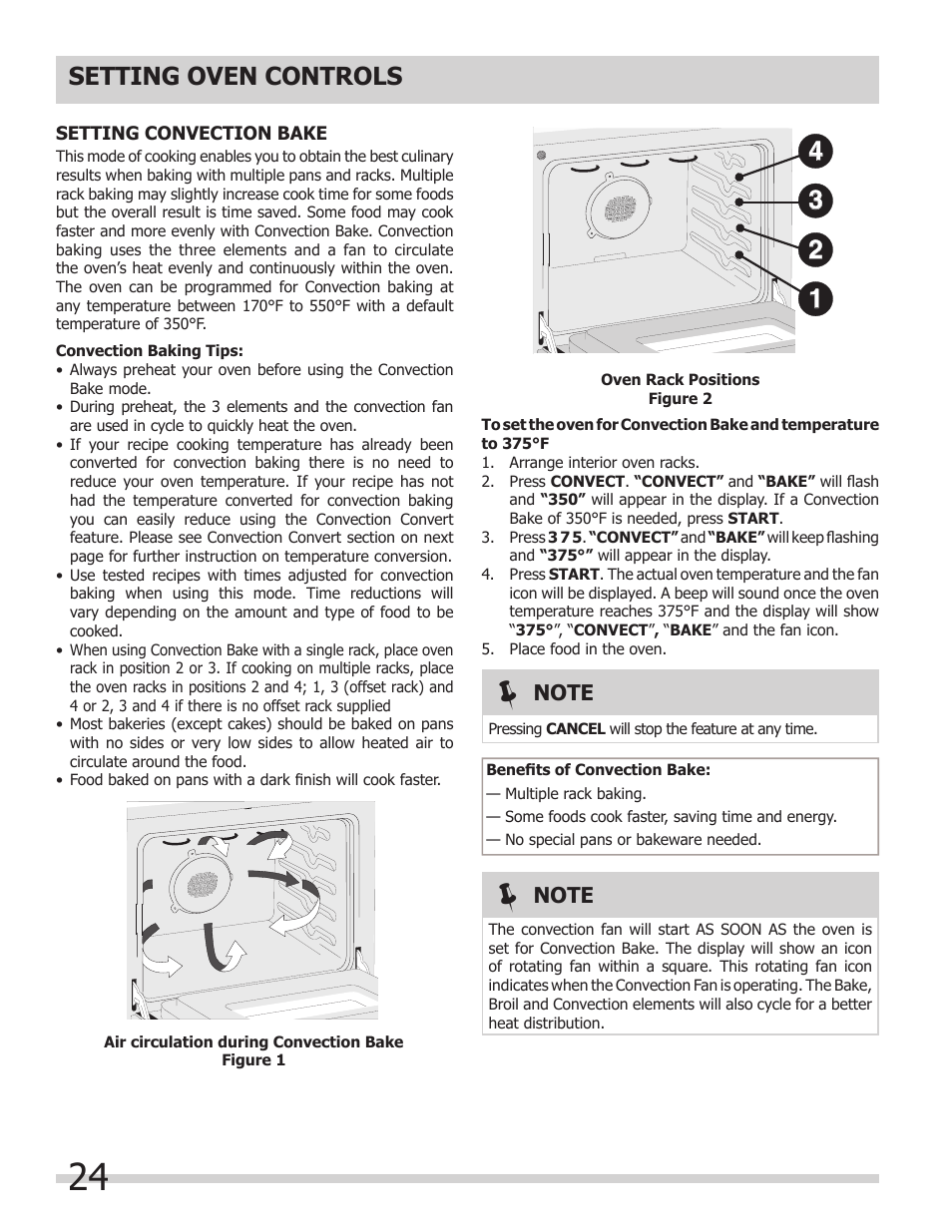 Setting oven controls | FRIGIDAIRE FGES3065KW User Manual | Page 24 / 44