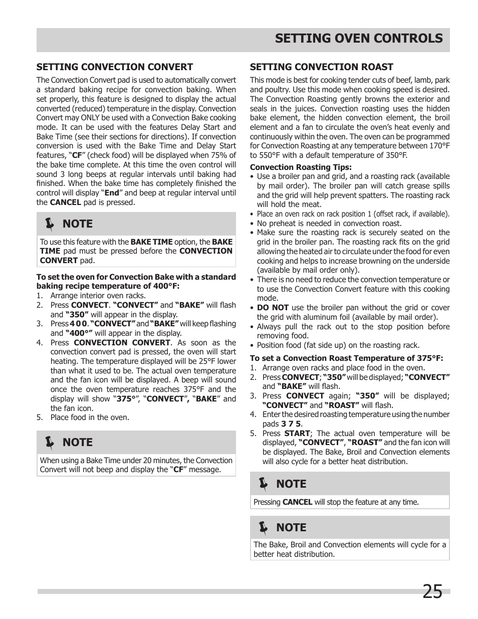 Setting oven controls | FRIGIDAIRE FGES3065KW User Manual | Page 25 / 44