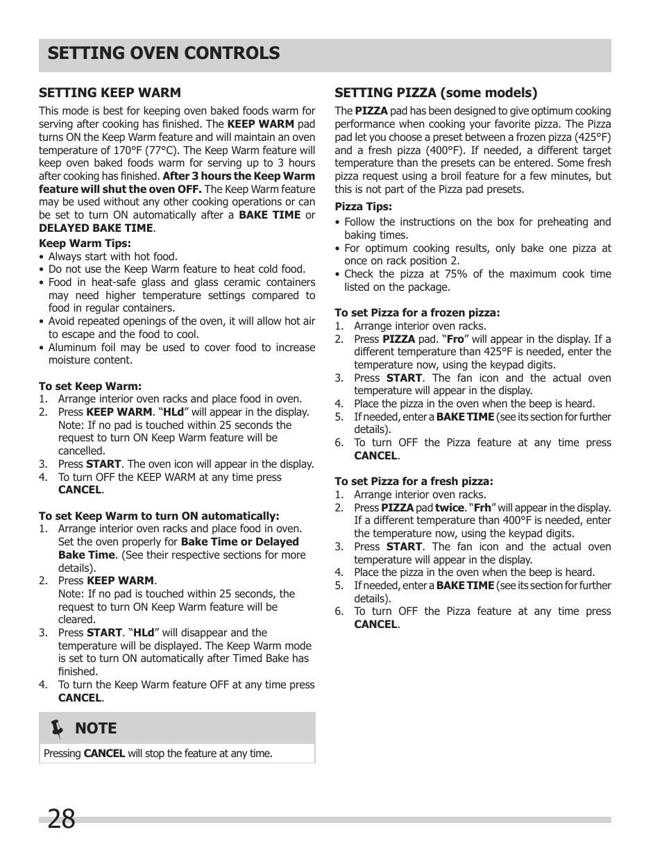 Setting oven controls | FRIGIDAIRE FGES3065KW User Manual | Page 28 / 44