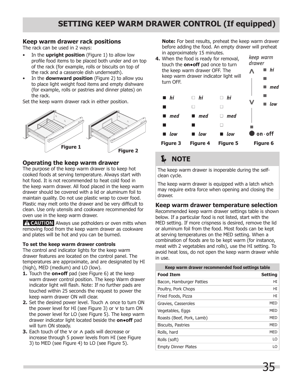 Setting keep warm drawer control (if equipped) | FRIGIDAIRE FGES3065KW User Manual | Page 35 / 44