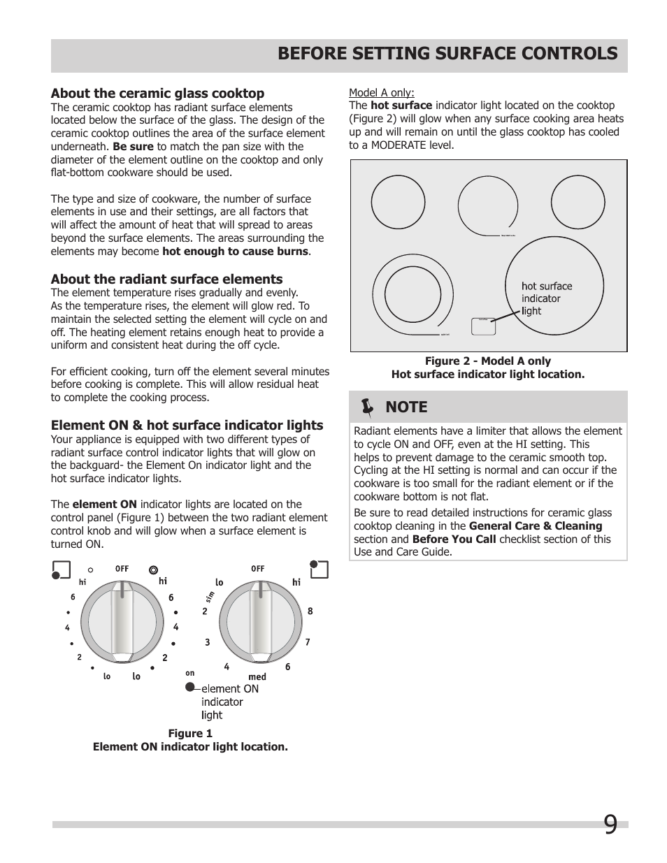 Before setting surface controls | FRIGIDAIRE FGES3065KW User Manual | Page 9 / 44