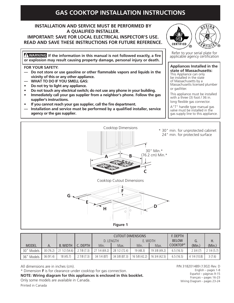 FRIGIDAIRE FFGC3613LW User Manual | 24 pages