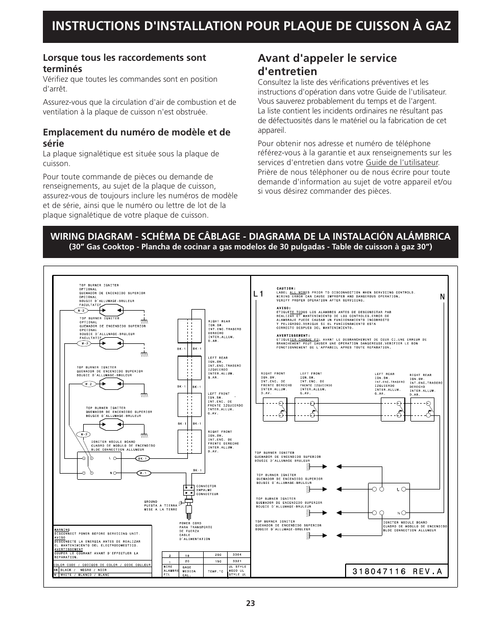 Avant d'appeler le service d'entretien | FRIGIDAIRE FFGC3613LW User Manual | Page 23 / 24