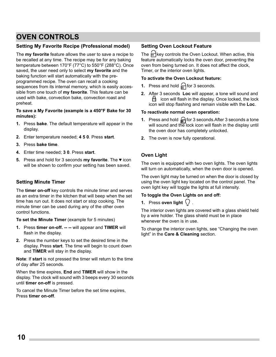 10 oven controls | FRIGIDAIRE FGET2765PW User Manual | Page 10 / 32