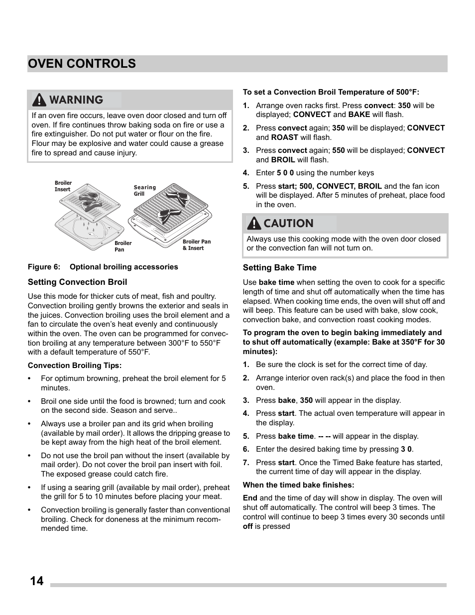 14 oven controls, Warning, Caution | FRIGIDAIRE FGET2765PW User Manual | Page 14 / 32