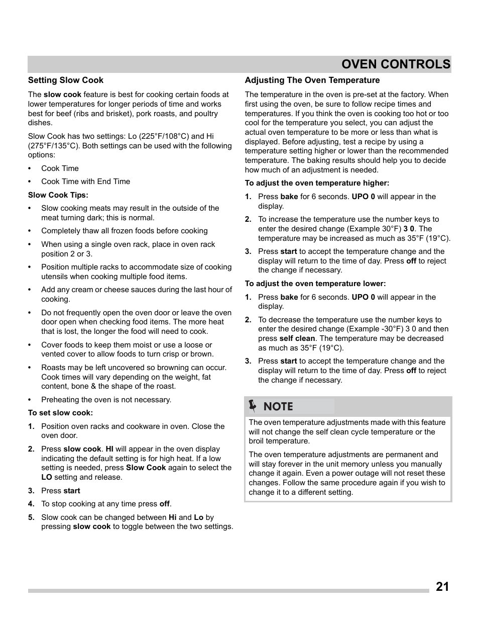 21 oven controls | FRIGIDAIRE FGET2765PW User Manual | Page 21 / 32