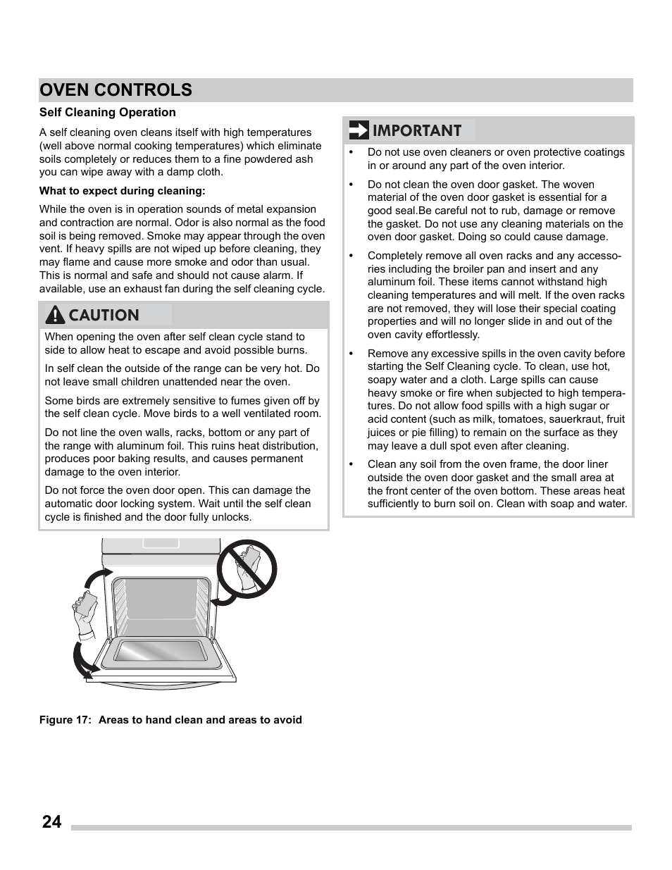 24 oven controls, Caution, Important | FRIGIDAIRE FGET2765PW User Manual | Page 24 / 32