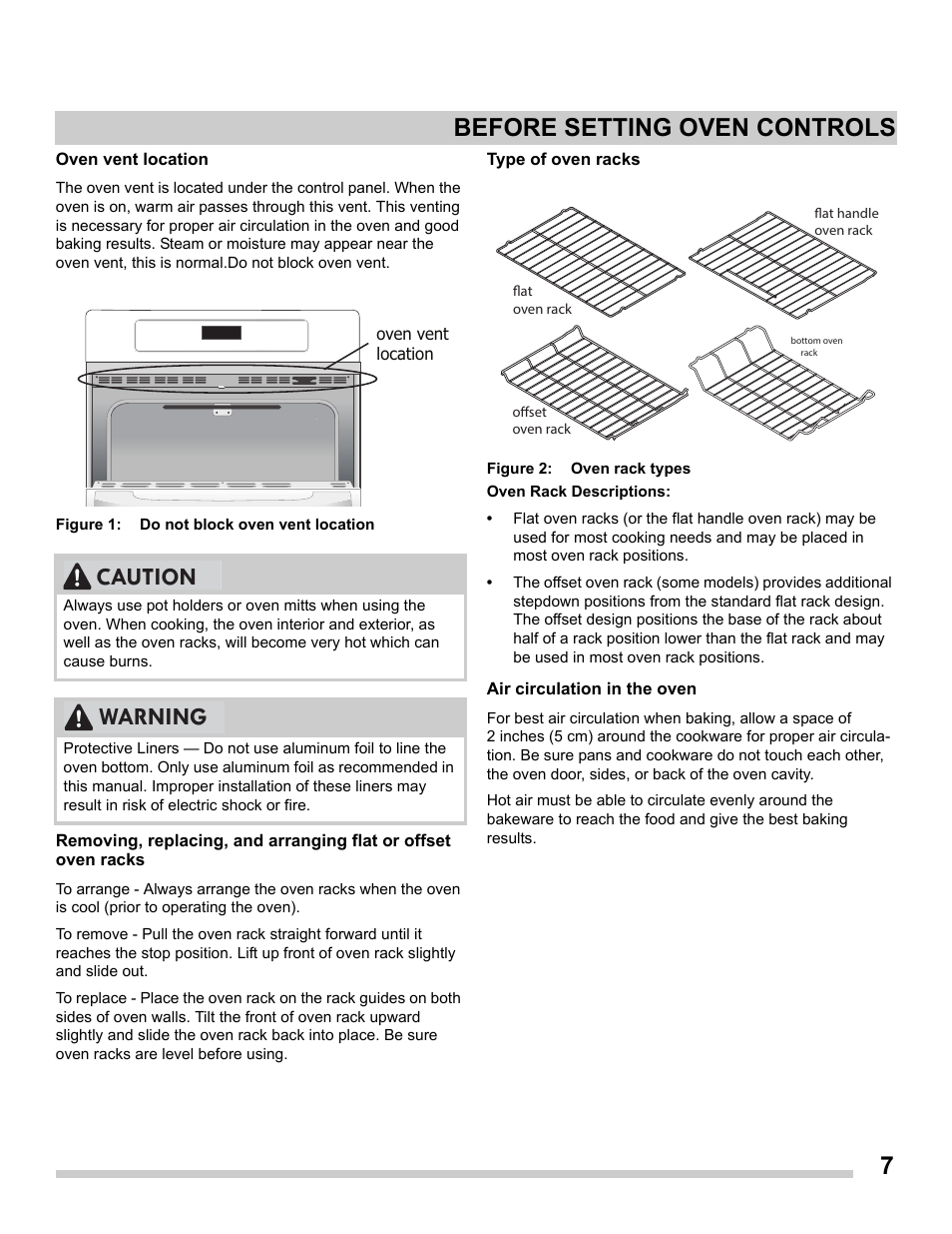 Caution warning, Before setting oven controls | FRIGIDAIRE FGET2765PW User Manual | Page 7 / 32