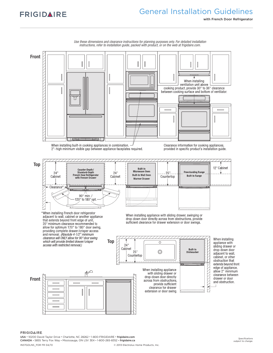 General installation guidelines, Front top front | FRIGIDAIRE FFGF3015LM User Manual | Page 6 / 7