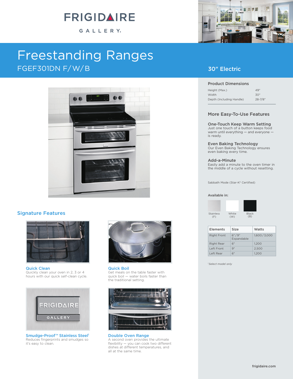 FRIGIDAIRE FGEF301DNF User Manual | 7 pages