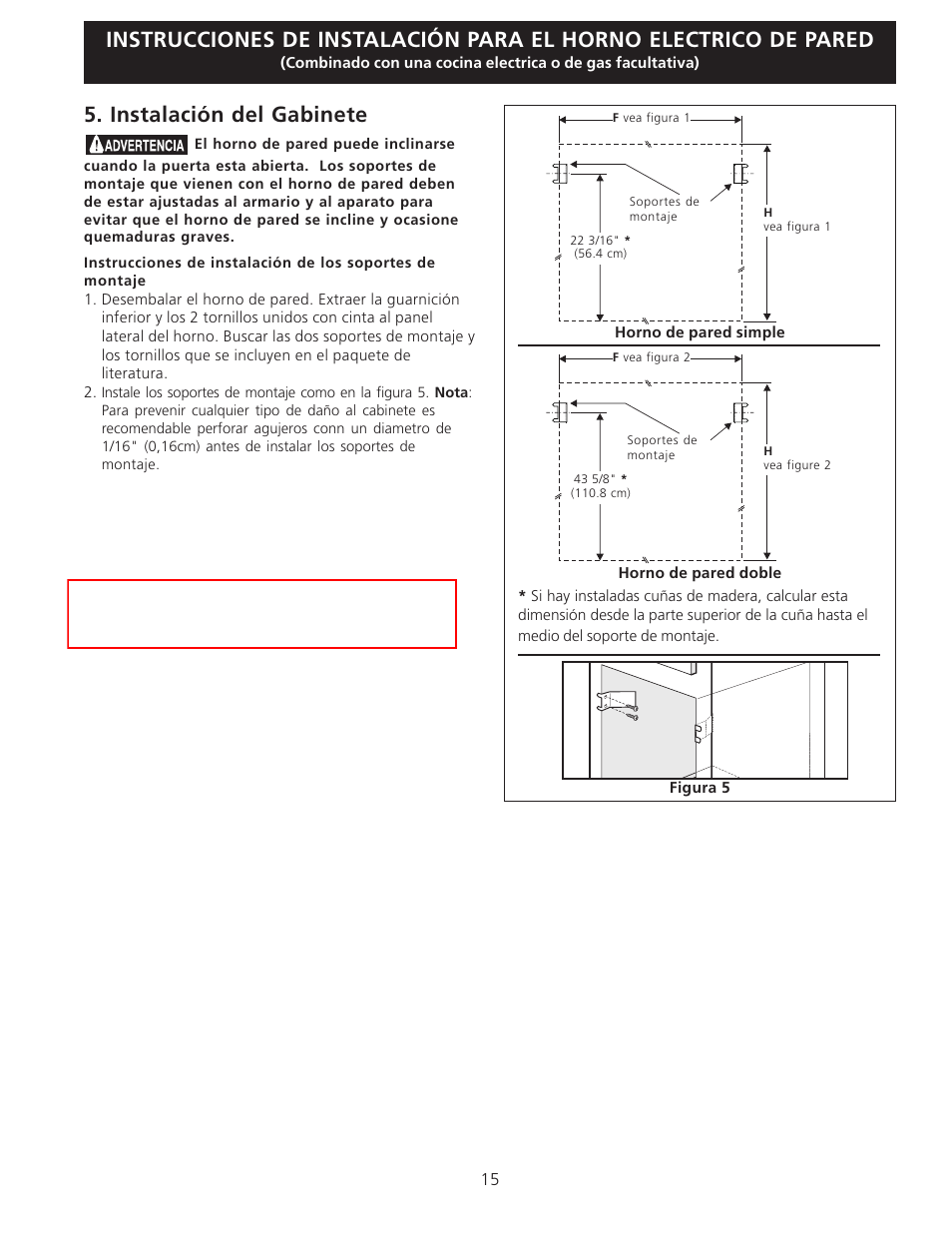 Instalación del gabinete | FRIGIDAIRE FFEW3025LS User Manual | Page 15 / 29