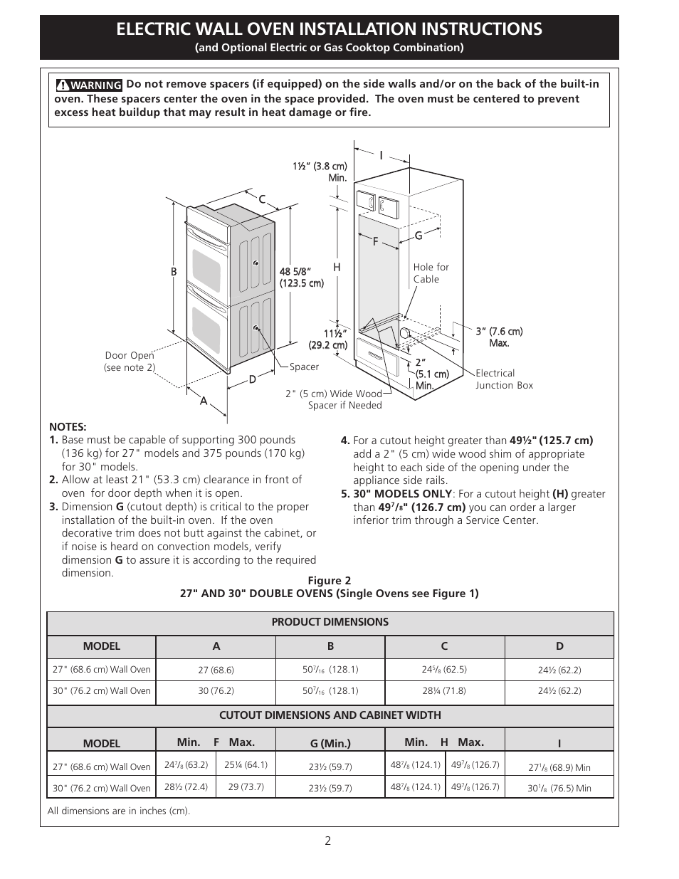 Electric wall oven installation instructions | FRIGIDAIRE FFEW3025LS User Manual | Page 2 / 29