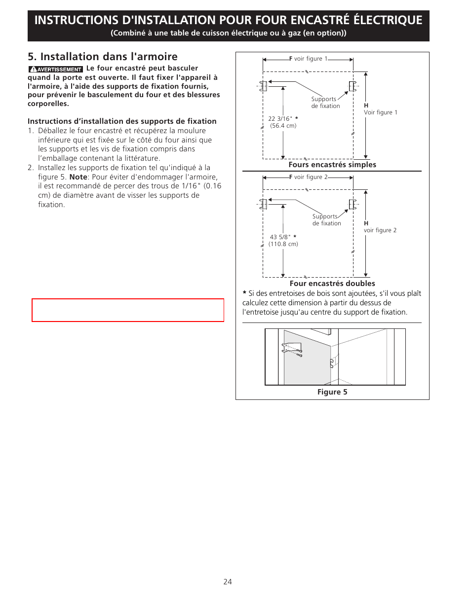 Installation dans l'armoire | FRIGIDAIRE FFEW3025LS User Manual | Page 24 / 29