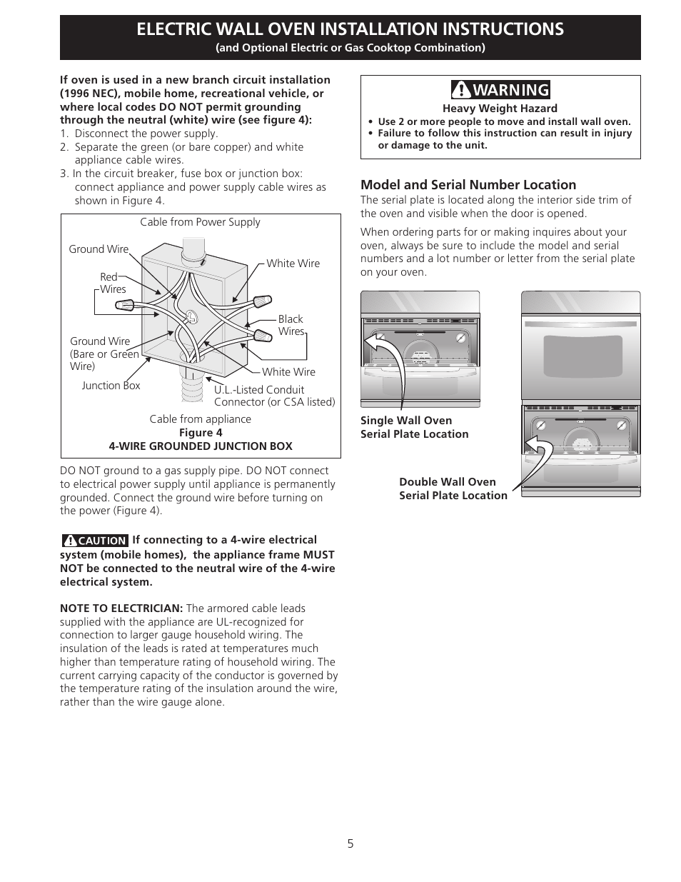 Electric wall oven installation instructions | FRIGIDAIRE FFEW3025LS User Manual | Page 5 / 29
