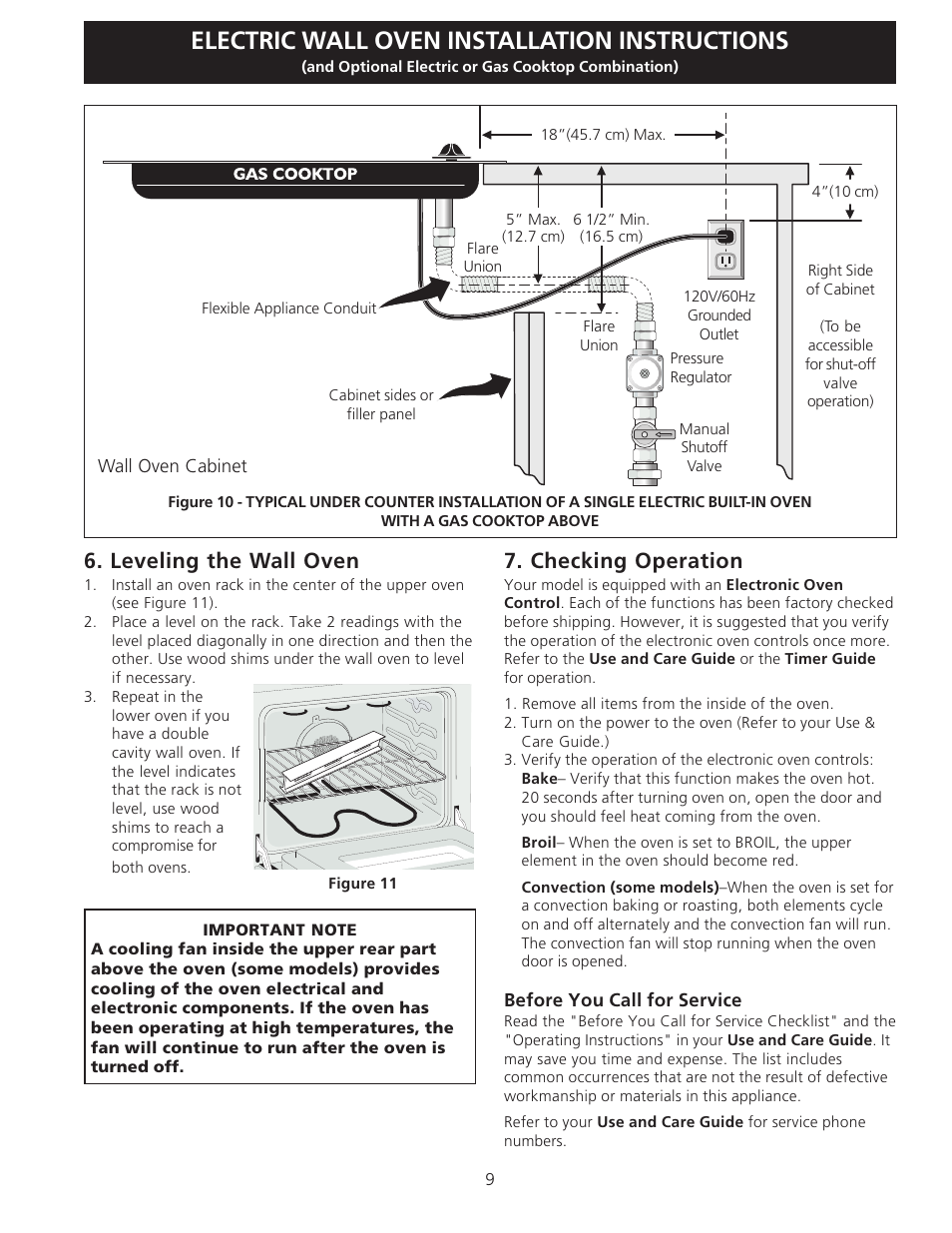 Electric wall oven installation instructions, Checking operation, Leveling the wall oven | FRIGIDAIRE FFEW3025LS User Manual | Page 9 / 29