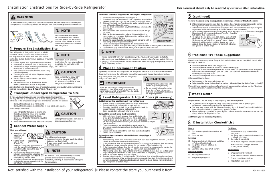 FRIGIDAIRE FFHS2322MB User Manual | 2 pages