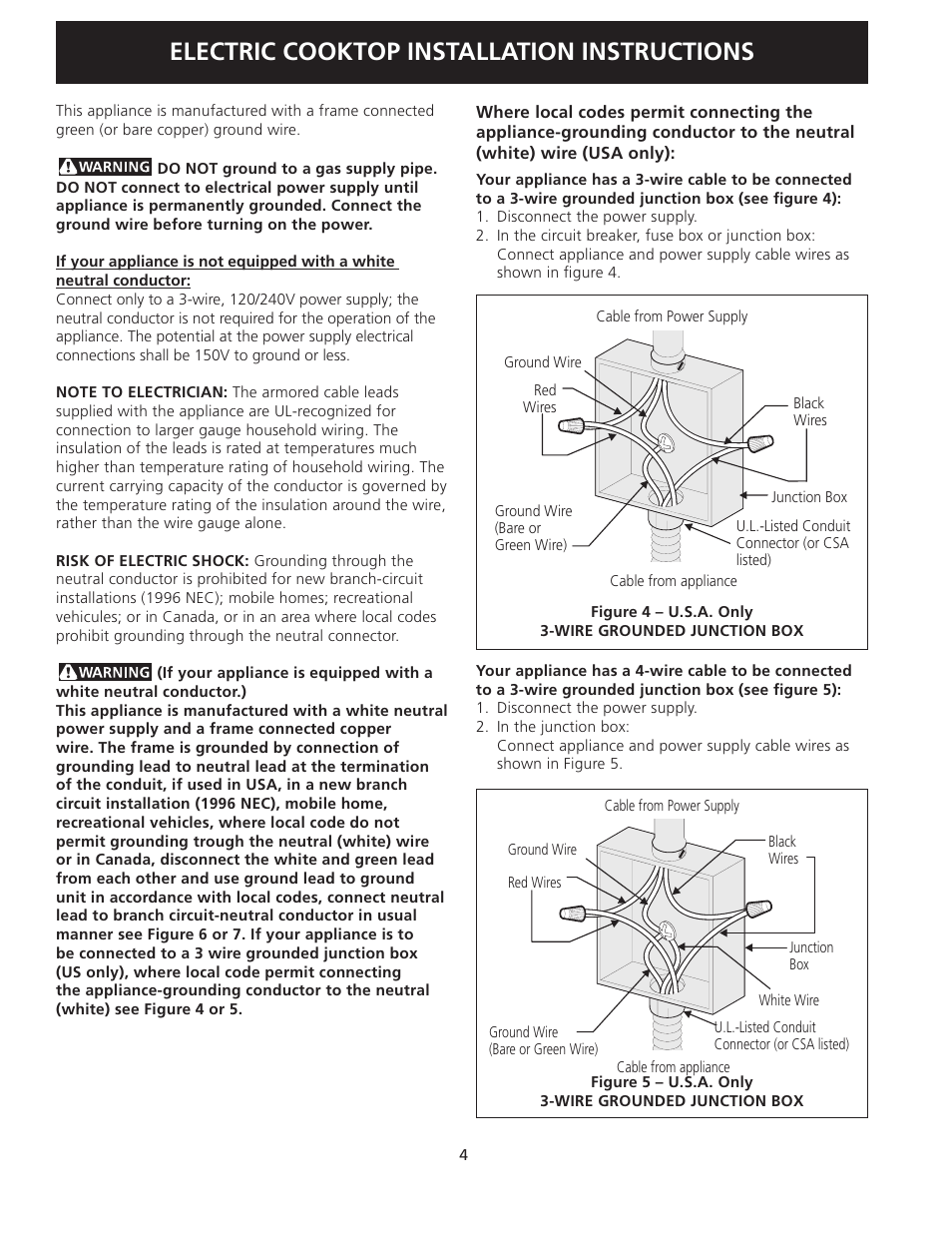 Electric cooktop installation instructions | FRIGIDAIRE FFEC3624PS User Manual | Page 4 / 24