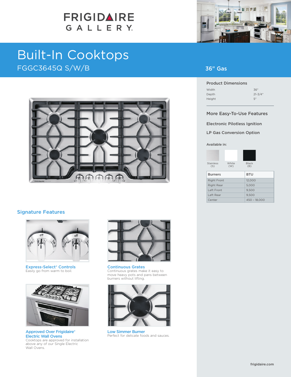 FRIGIDAIRE FGGC3645QB User Manual | 5 pages