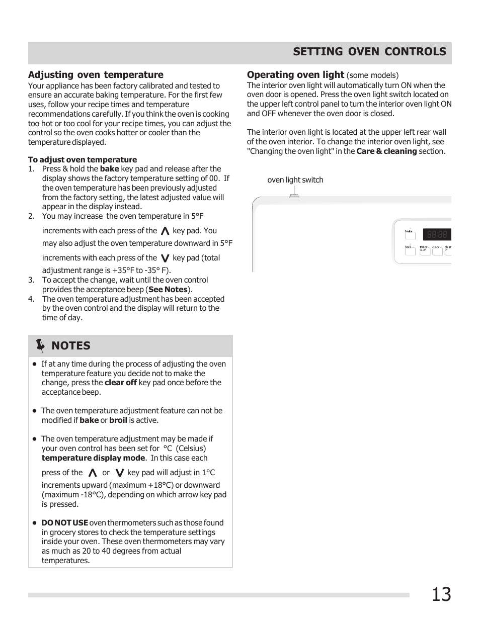 Setting oven controls | FRIGIDAIRE FFGF3015LB User Manual | Page 13 / 20