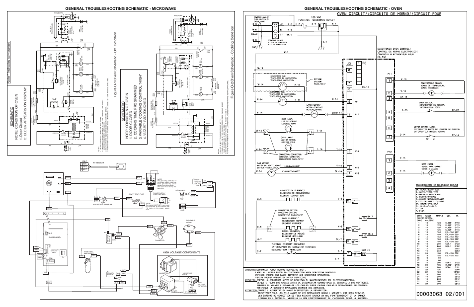 General troubleshooting schematic - oven, General troubleshooting schematic - microwave, High voltage components | FRIGIDAIRE FPMC3085PF User Manual | Page 2 / 4