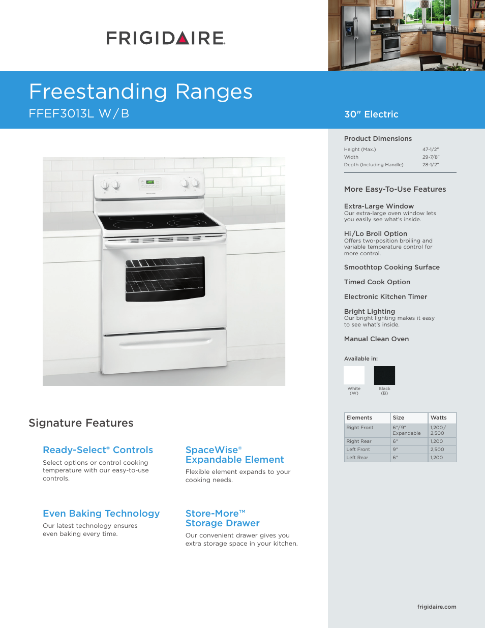 FRIGIDAIRE FFEF3013LB User Manual | 7 pages