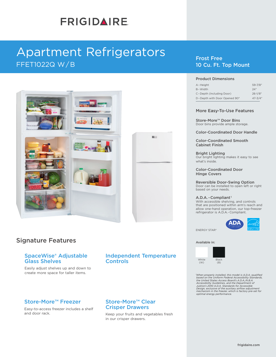 FRIGIDAIRE FFET1022QB User Manual | 3 pages