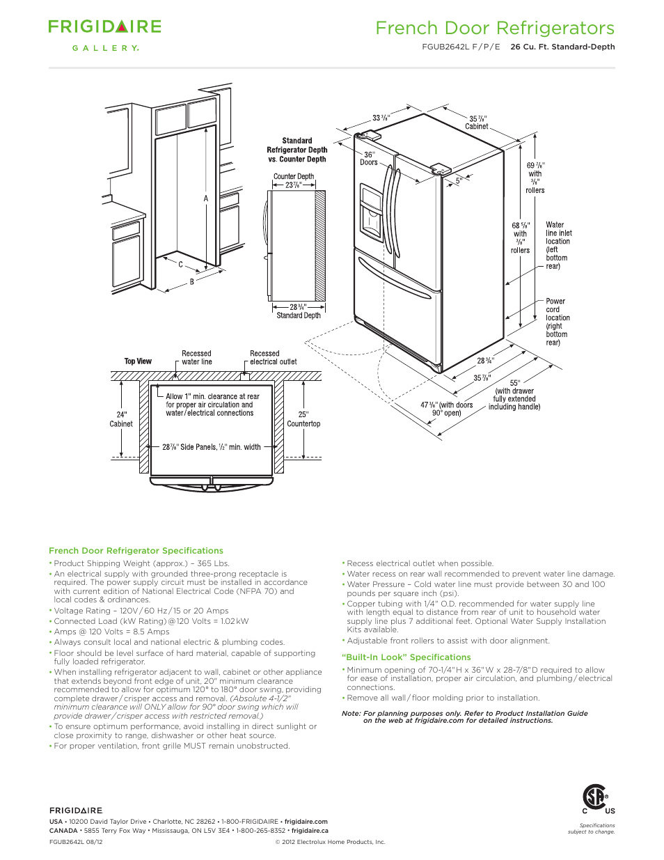 French door refrigerators | FRIGIDAIRE FGUB2642LF User Manual | Page 3 / 4