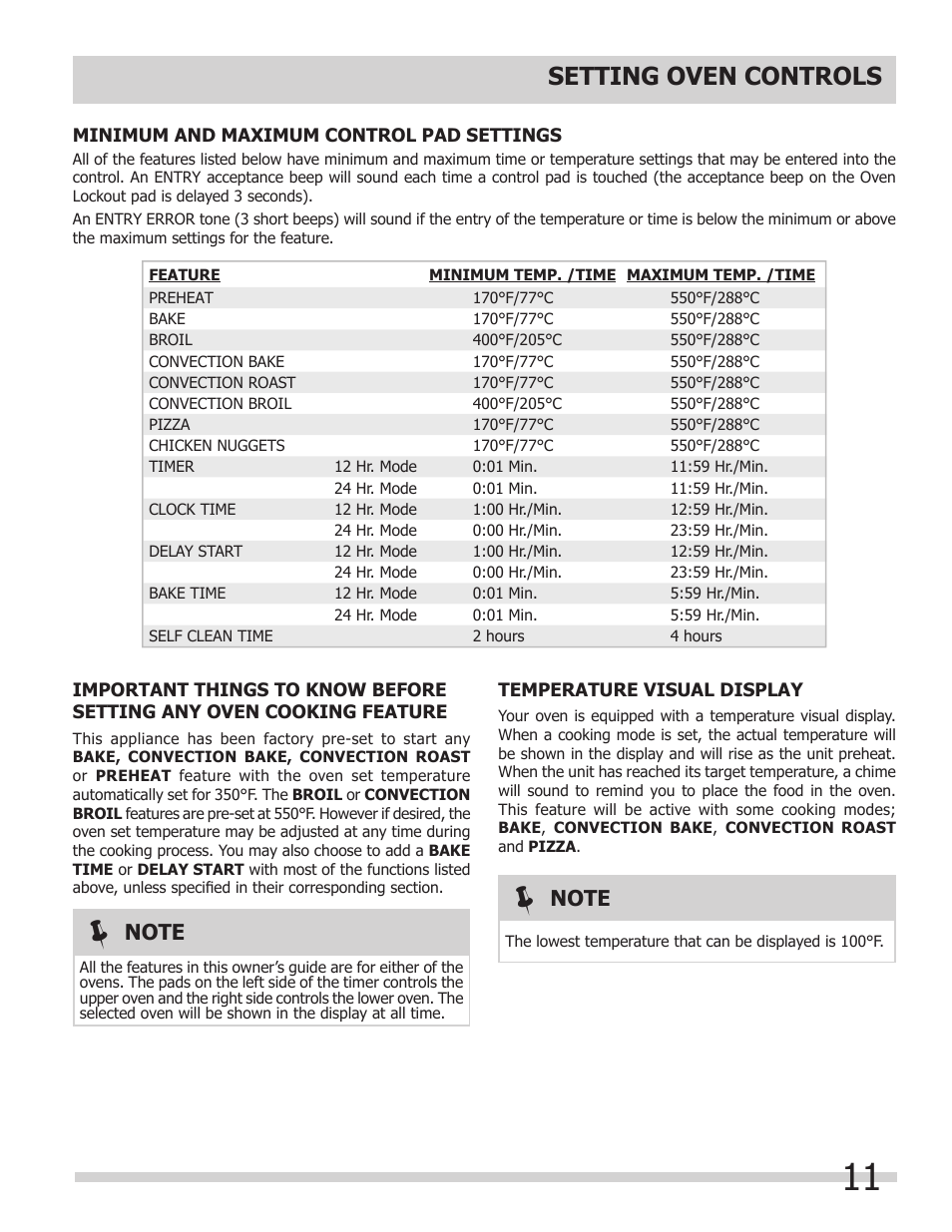 Setting oven controls | FRIGIDAIRE FGET3065KW User Manual | Page 11 / 32