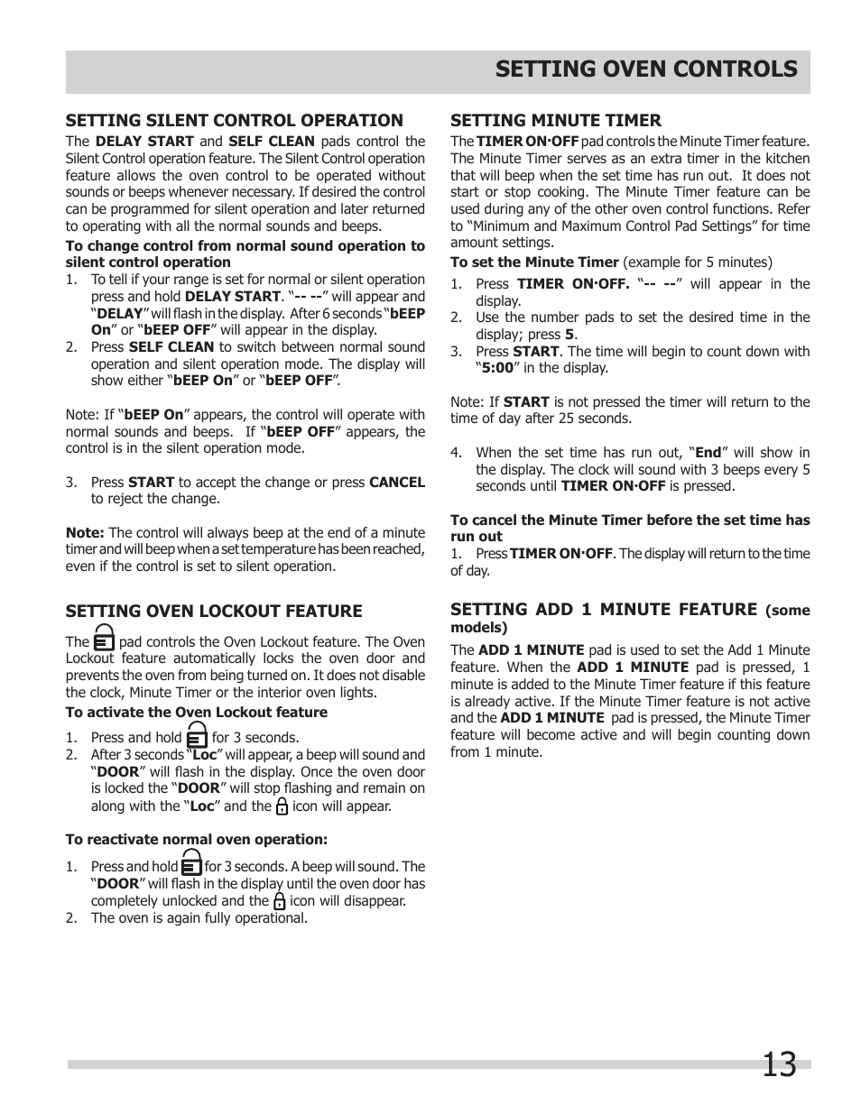 Setting oven controls | FRIGIDAIRE FGET3065KW User Manual | Page 13 / 32