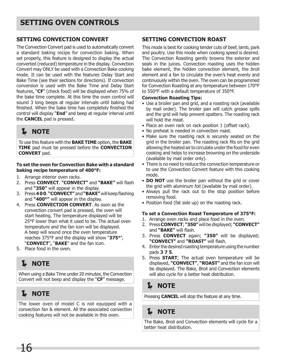 Setting oven controls | FRIGIDAIRE FGET3065KW User Manual | Page 16 / 32