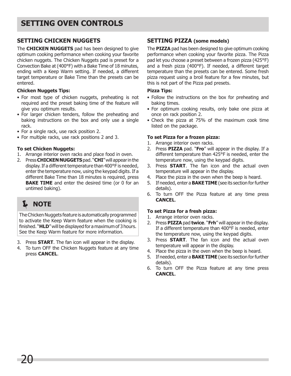 Setting oven controls | FRIGIDAIRE FGET3065KW User Manual | Page 20 / 32