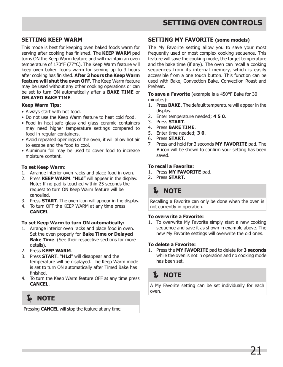 Setting oven controls | FRIGIDAIRE FGET3065KW User Manual | Page 21 / 32