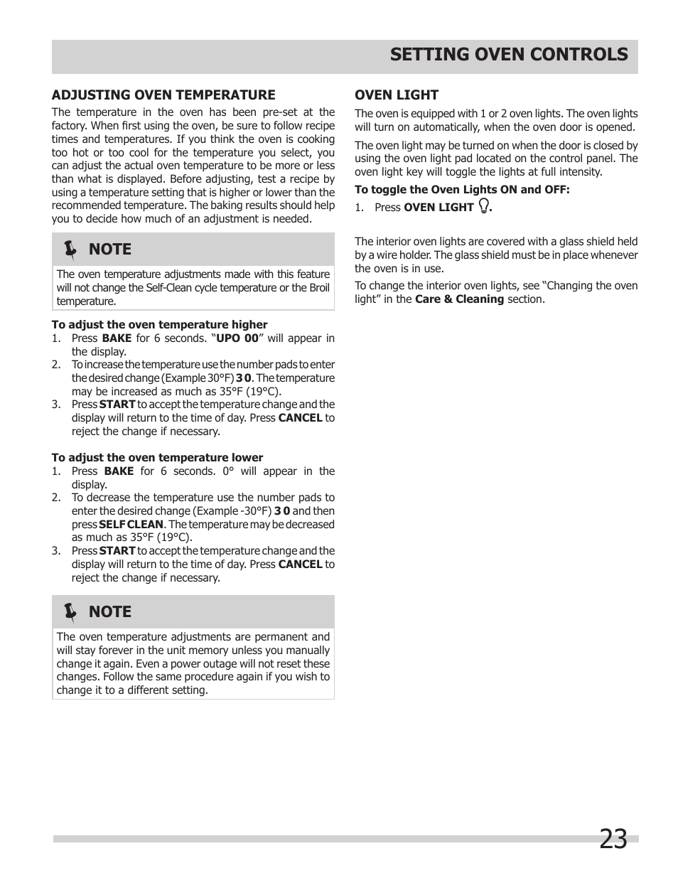 Setting oven controls | FRIGIDAIRE FGET3065KW User Manual | Page 23 / 32