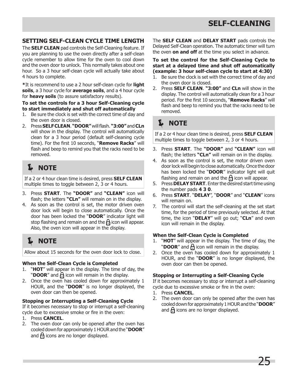 Self-cleaning | FRIGIDAIRE FGET3065KW User Manual | Page 25 / 32