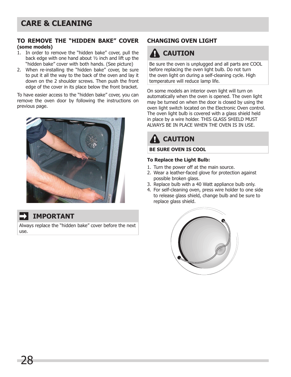 Care & cleaning, Important, Caution | FRIGIDAIRE FGET3065KW User Manual | Page 28 / 32