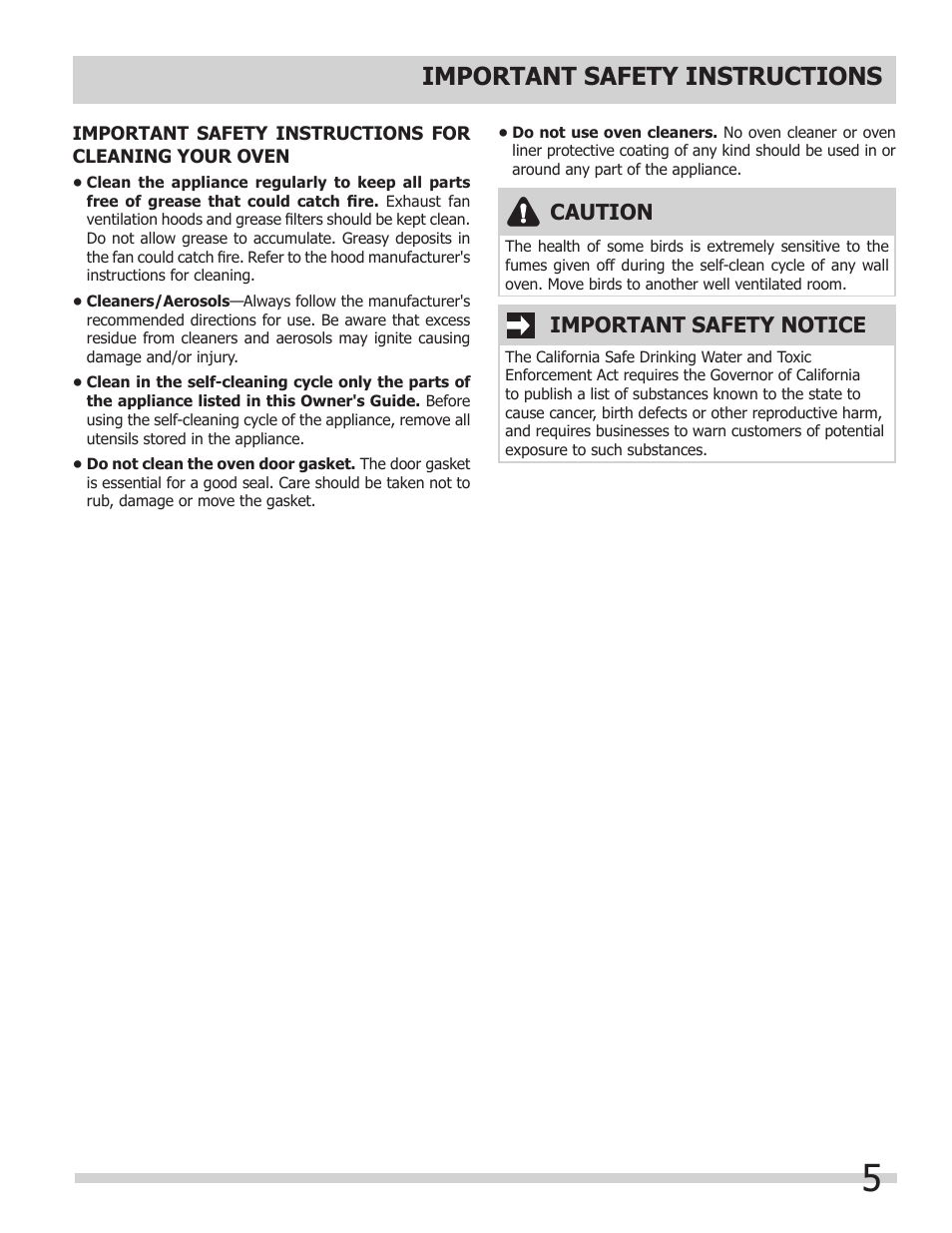 Important safety instructions, Caution, Important safety notice | FRIGIDAIRE FGET3065KW User Manual | Page 5 / 32