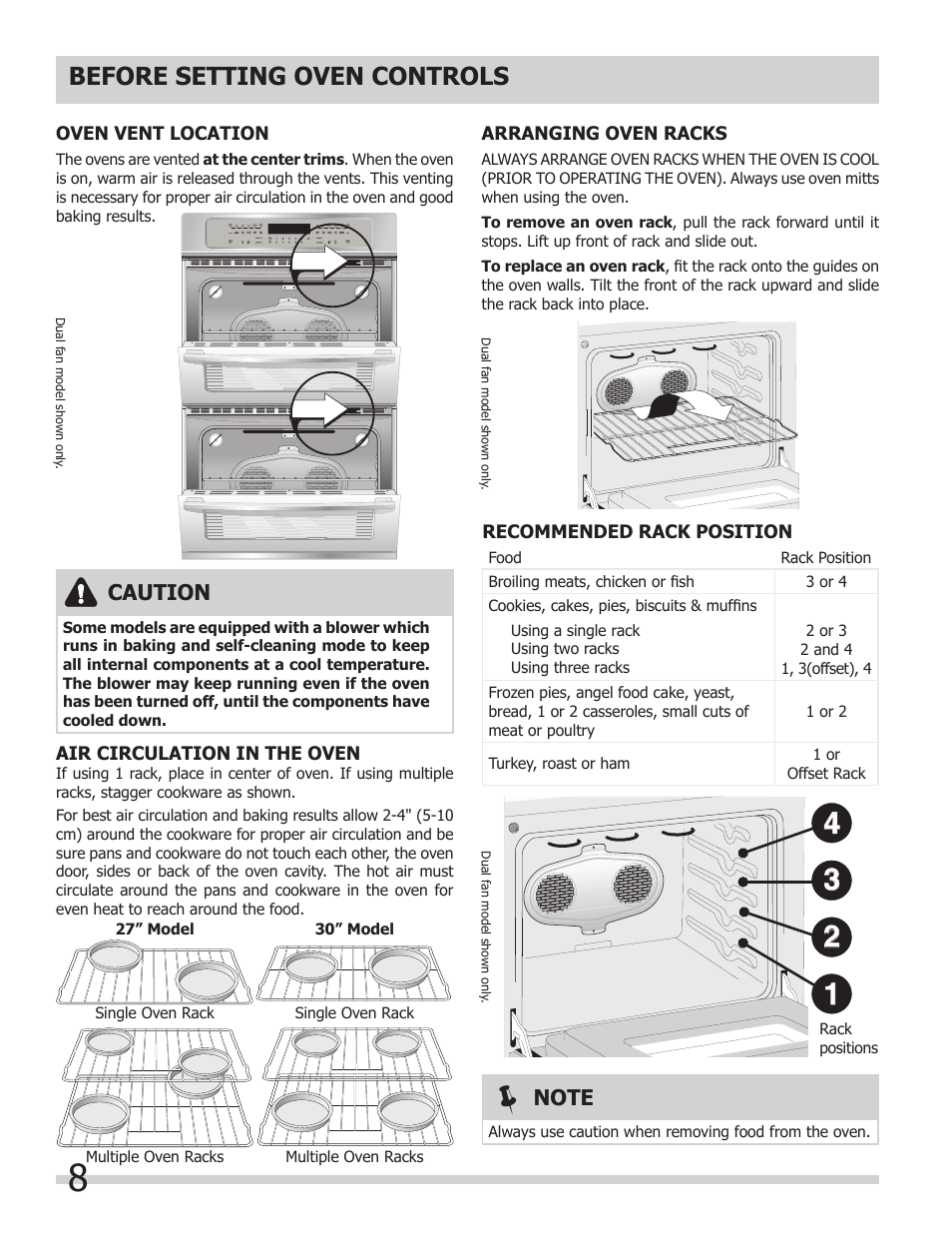 Before setting oven controls, Caution | FRIGIDAIRE FGET3065KW User Manual | Page 8 / 32
