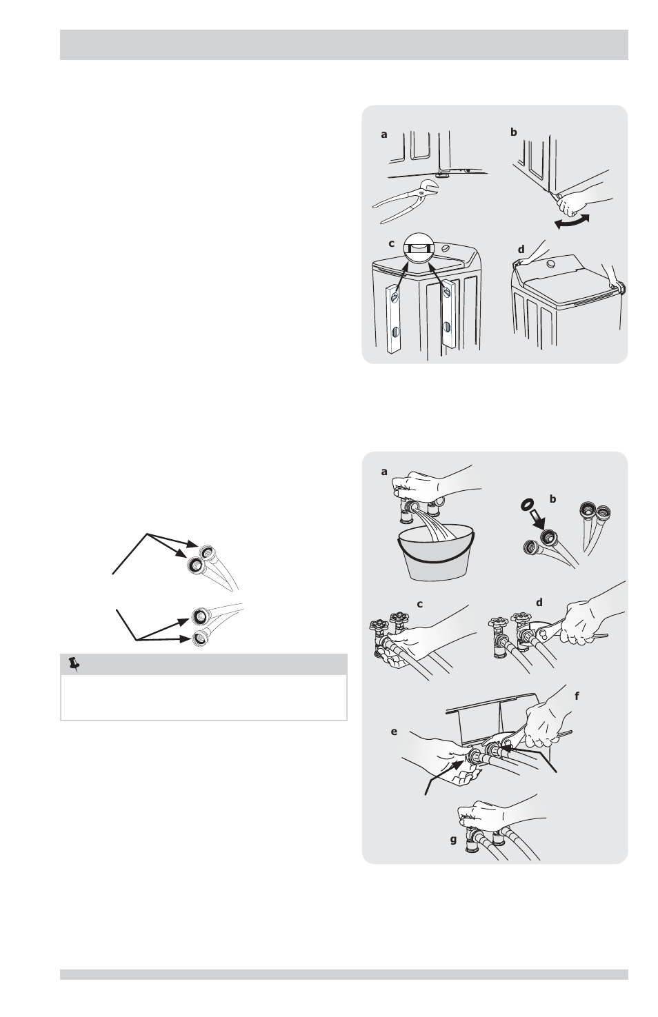 Instrucciones de instalación, Nota, Nivelación de la lavadora | Conexión del suministro de agua de entrada | FRIGIDAIRE FFTW1001PW User Manual | Page 27 / 32
