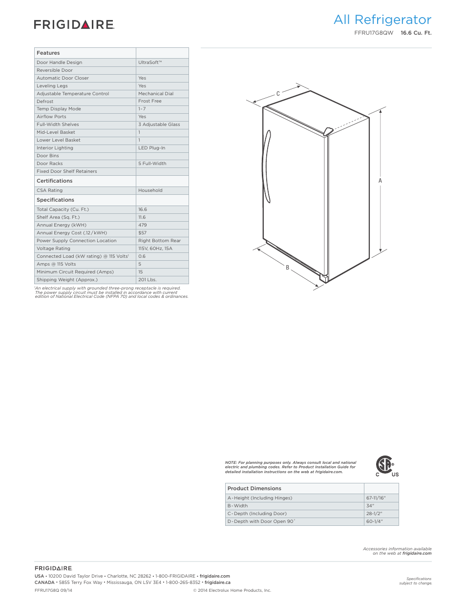 All refrigerator | FRIGIDAIRE FFRU17G8QW User Manual | Page 2 / 4
