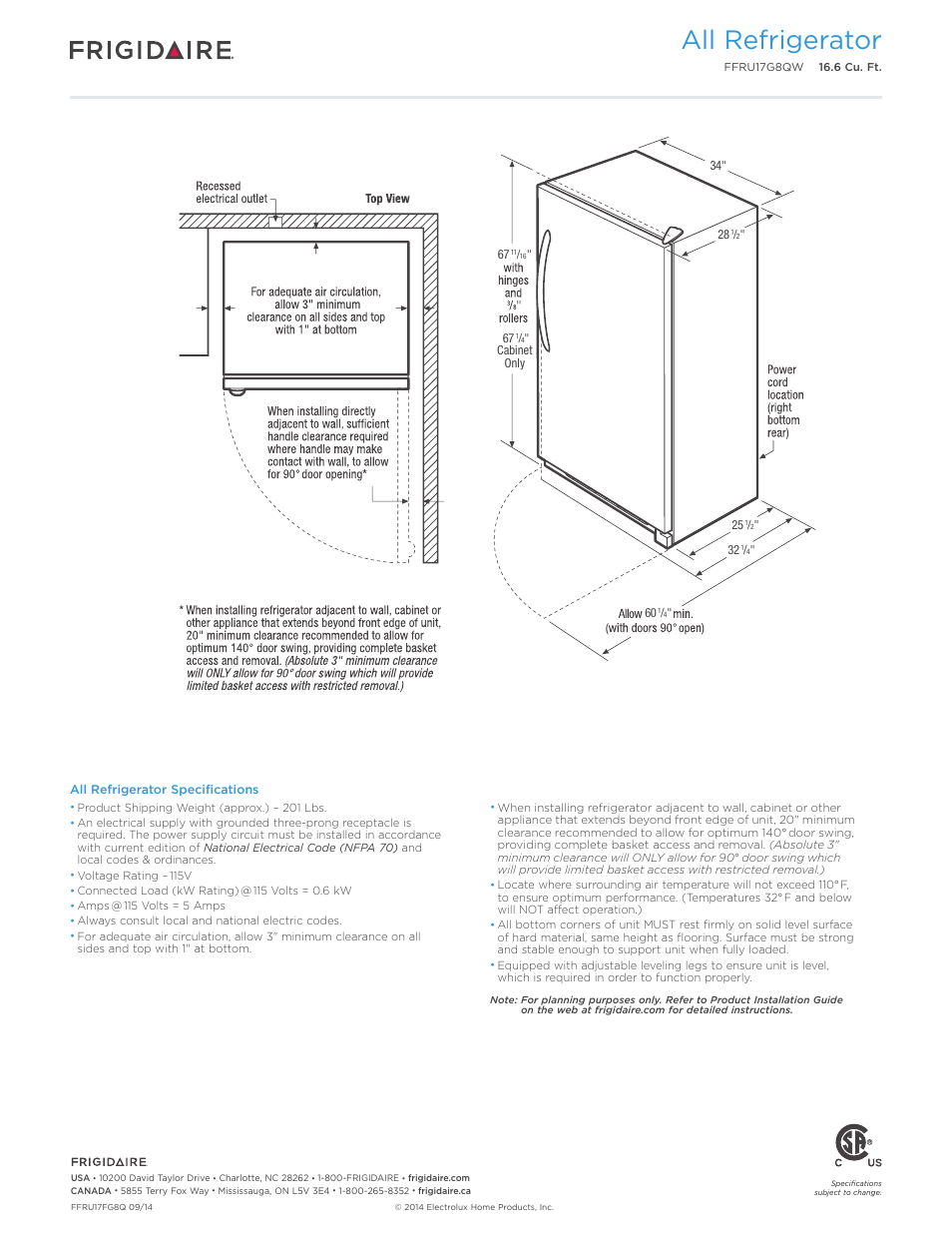 All refrigerator | FRIGIDAIRE FFRU17G8QW User Manual | Page 3 / 4