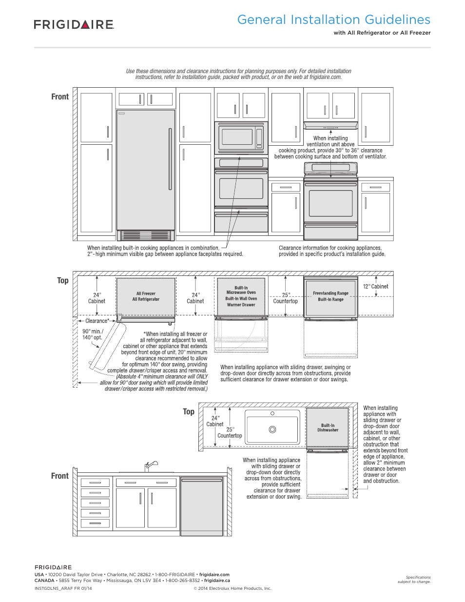 General installation guidelines, Front top front top | FRIGIDAIRE FFRU17G8QW User Manual | Page 4 / 4