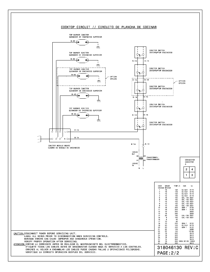 Cooktop circuit // circuito de plancha de cocinar, Rev:c | FRIGIDAIRE FGGF301DNF User Manual | Page 2 / 2