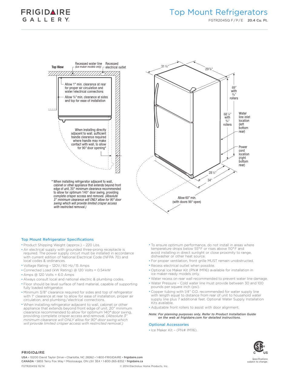 Top mount refrigerator - 21 cu. ft. gallery, Top mount refrigerators | FRIGIDAIRE FGTR2045QE User Manual | Page 3 / 4