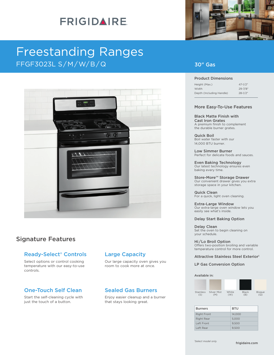 FRIGIDAIRE FFGF3023LS User Manual | 7 pages
