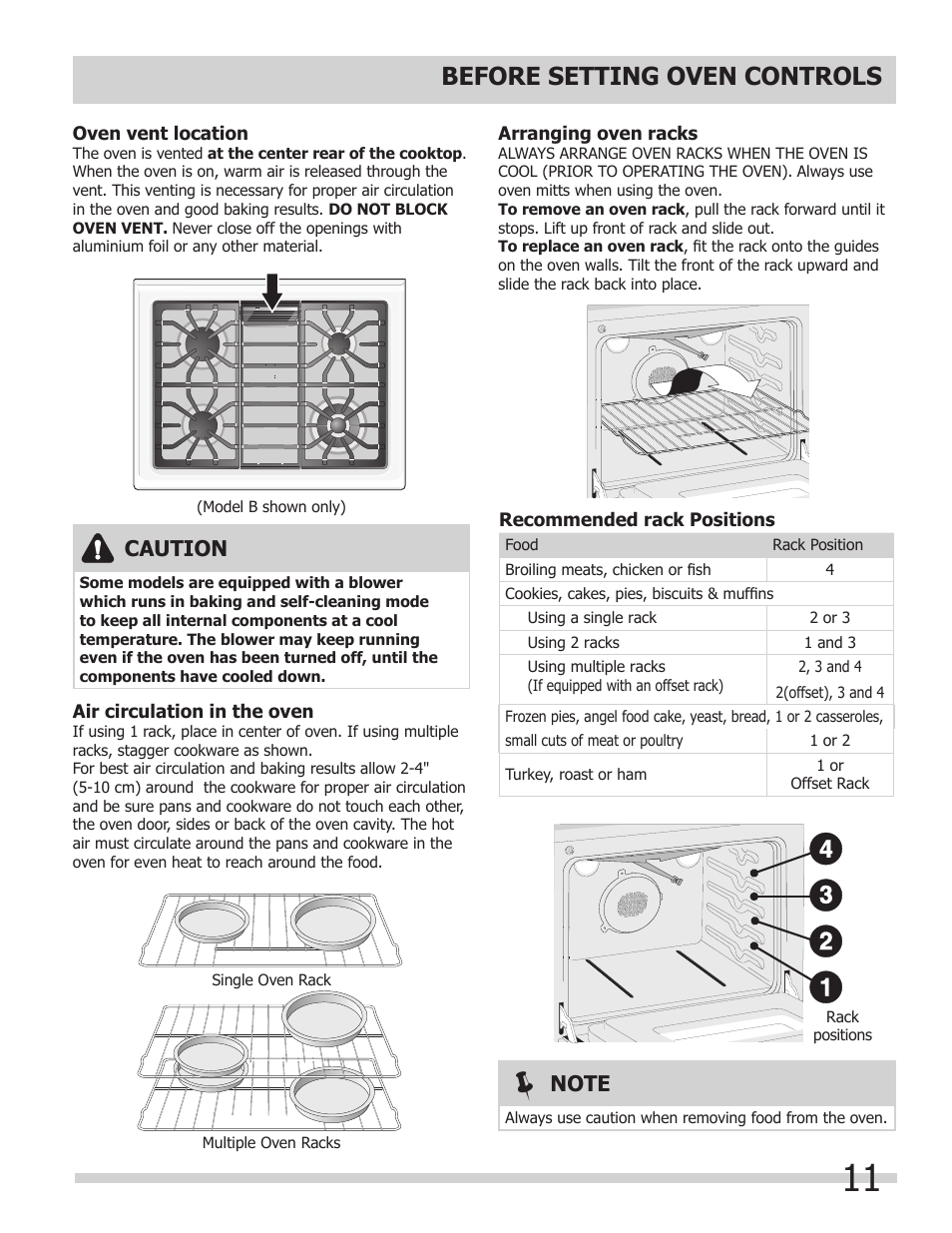 Before setting oven controls, Caution | FRIGIDAIRE FGGS3065KB User Manual | Page 11 / 40