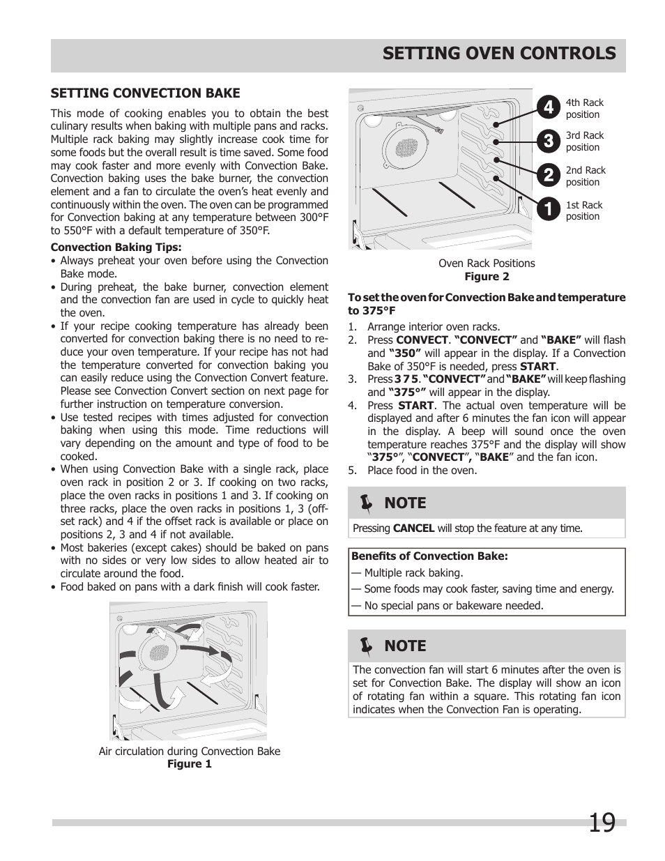 Setting oven controls | FRIGIDAIRE FGGS3065KB User Manual | Page 19 / 40