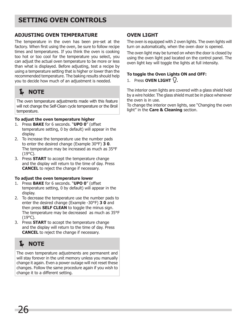 Setting oven controls | FRIGIDAIRE FGGS3065KB User Manual | Page 26 / 40