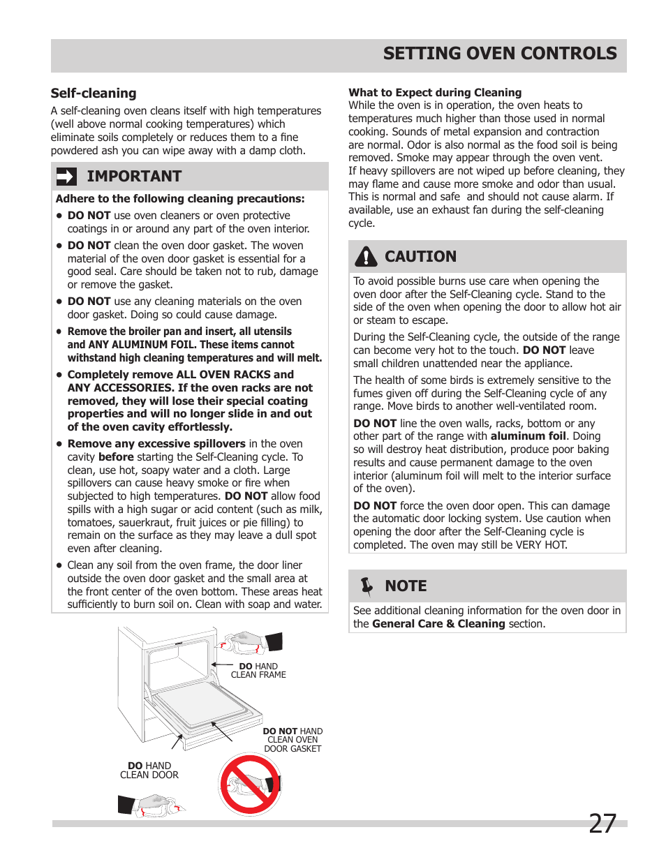 Setting oven controls, Caution, Important | FRIGIDAIRE FGGS3065KB User Manual | Page 27 / 40